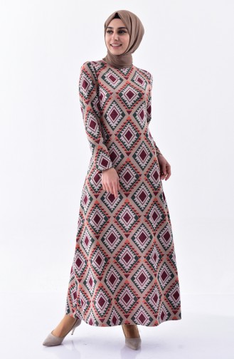 دلبر فستان بتصميم مُطبع 7130-01 لون بُني مائل للرمادي 7130-01