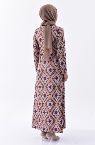 دلبر فستان بتصميم مُطبع 7130-01 لون بُني مائل للرمادي 7130-01