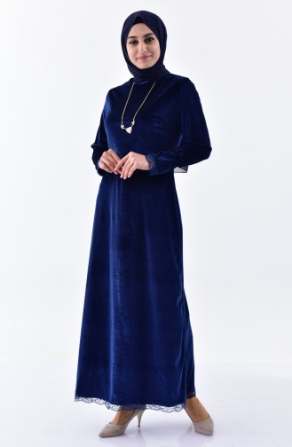 Velvet Dress 0204-03 Navy Blue 0204-03