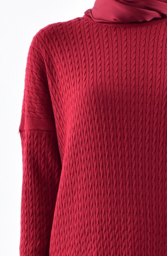 Plus Size Knitwear Patterned Tunic 3287-05 Claret Red 3287-05
