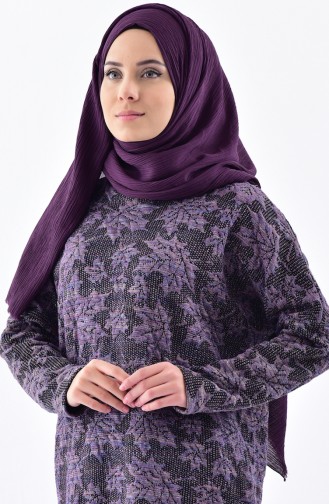 Embossed Patterned Knitwear Tunic  6086-01 Purple 6086-01