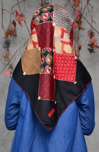 Patterned Twill Scarf 2140-01 Black Claret Red 2140-01