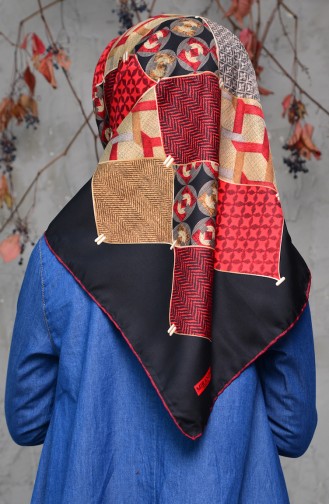 Patterned Twill Scarf 2140-01 Black Claret Red 2140-01