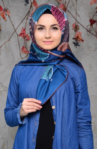 Patterned Twill Scarf 2140-02 Oil Blue 2140-02