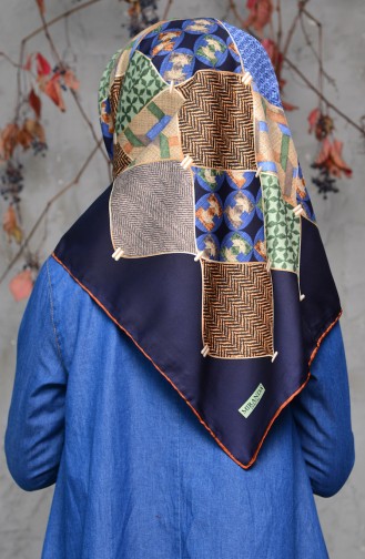 Patterned Twill Scarf 2140-03 Navy Blue Ginger 2140-03