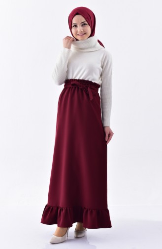 Waist Pleated Ruffles Skirt 3120-02 Claret Red 3120-02