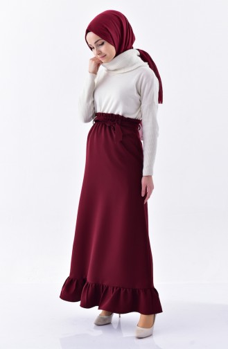 Waist Pleated Ruffles Skirt 3120-02 Claret Red 3120-02