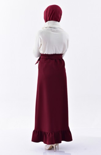 Waist Pleated Ruffles Skirt 3120-02 Claret Red 3120-02