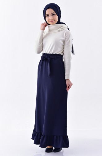 Waist Pleated Ruffles Skirt 3120-03 Navy Blue 3120-03