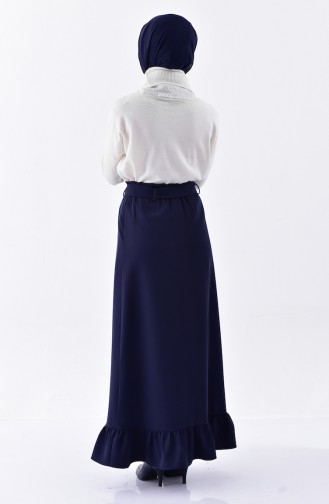 Waist Pleated Ruffles Skirt 3120-03 Navy Blue 3120-03