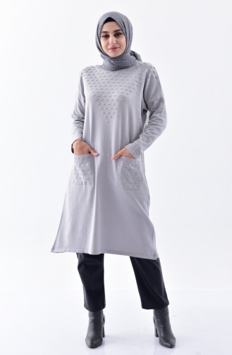 Long Pull Tricot avec Poches 1009-10 Gris 1009-10