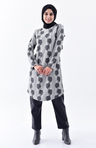 Floral Patterned Tunic 1058-01 Gray 1058-01