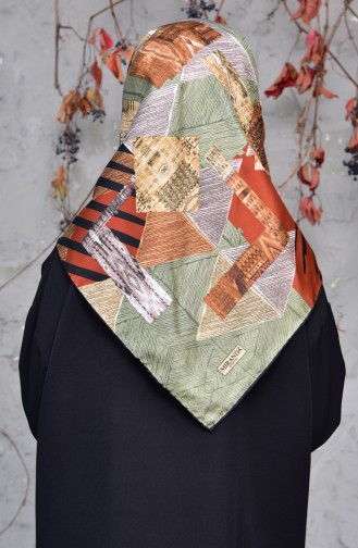 Patterned Twill Scarf 2143-13 Light Khaki Green Black 2143-13