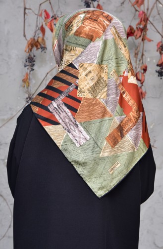 Patterned Twill Scarf 2143-13 Light Khaki Green Black 2143-13