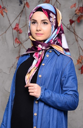 Desenli Rayon Eşarp 70087-08 Mürdüm Gül Kurusu