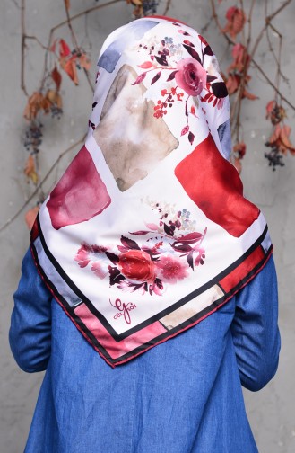 Patterned Rayon Shawl 70087-11 Cream Claret Red 70087-11