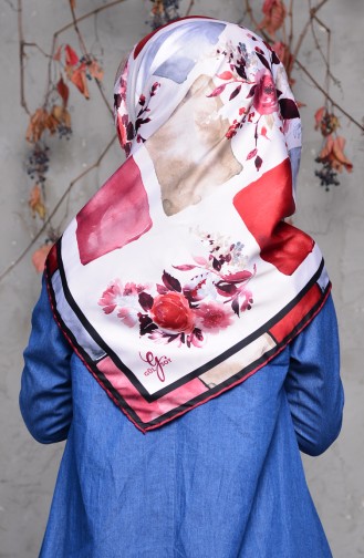 Patterned Rayon Shawl 70087-11 Cream Claret Red 70087-11