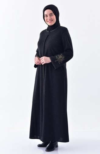 Plus Size Embroidered Abaya 12521-03 Smoked coloured 12521-03