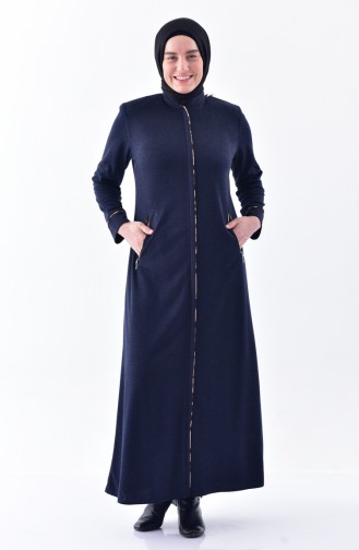 Plus Size Zippered Winter Abaya 15916-01 Navy Blue 15916-01