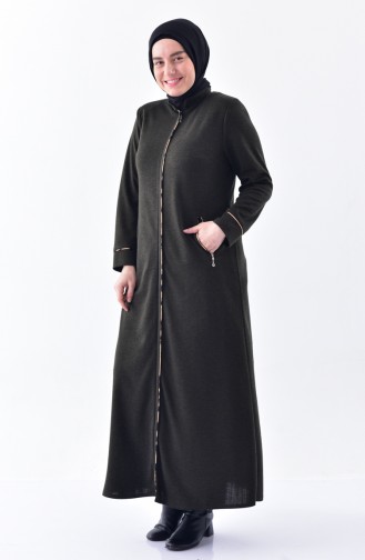 Plus Size Zippered Winter Abaya 15916-02 Khaki 15916-02