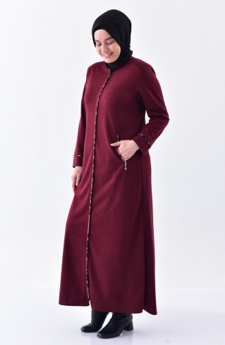 Plus Size Zippered Winter Abaya 15916-05 Claret Red 15916-05