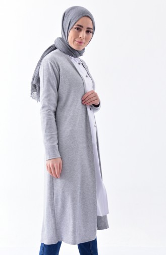Long Gilet a Rayure 7007-01 Gris 7007-01