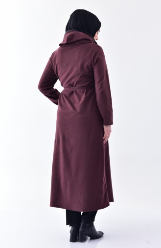YNS Plus Size Hooded Belted Cape 3998-03 Damson 3998-03