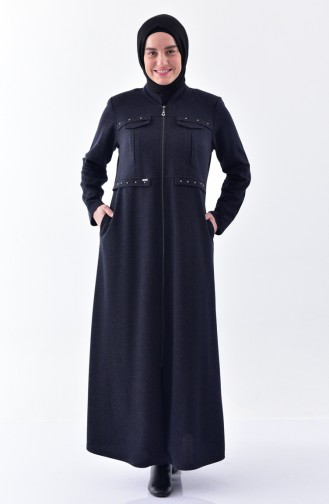 Large Size Pocket Detailed Overcoat 1070-04 Navy Blue 1070-04
