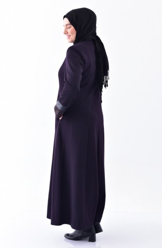 Grosse Grösse Hijab Mantel mit Patchwork  1077-02 Zwetschge 1077-02