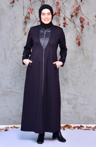 Grosse Grösse Hijab Ledermantel mit Patchwork 1079-03 Zwetschge 1079-03