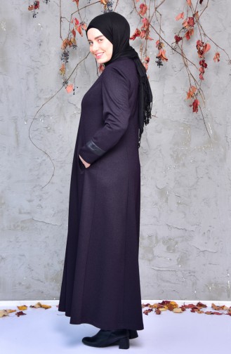 Grosse Grösse Hijab Ledermantel mit Patchwork 1079-03 Zwetschge 1079-03
