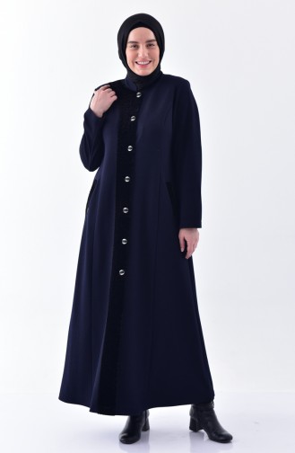 Large Size Garnished Overcoat 1091-01 Navy Blue 1091-01