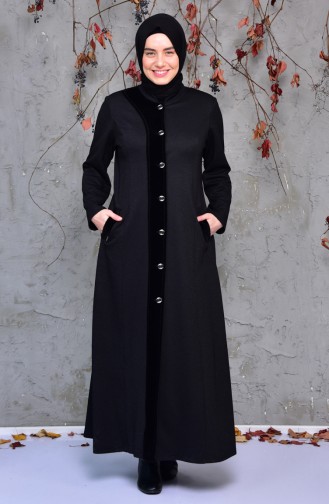 Grosse Grösse Hijab Mantel mit Patchwork 1091-02 Schwarz 1091-02