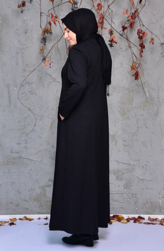 Grosse Grösse Hijab Mantel mit Patchwork 1091-02 Schwarz 1091-02