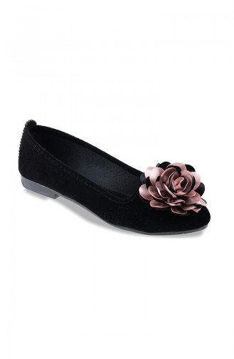 Women Flat Shoes Ballerina 0107-04 Black Powder Suede 0107-04