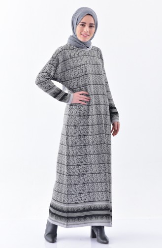 فستان تريكو بتصميم مُطبع 1029-01 لون رمادي 1029-01