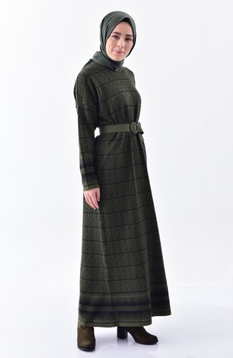 فستان تريكو بتصميم مُطبع 1029-05 لون اخضر كاكي 1029-05