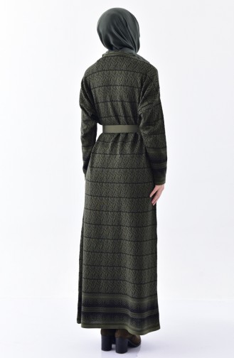 فستان تريكو بتصميم مُطبع 1029-05 لون اخضر كاكي 1029-05