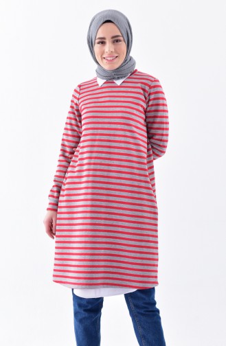 Striped Silvery Tunic 0116-01 Red Gray 0116-01