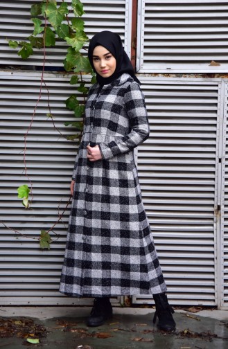 Plaid Patterned Coat 0251A-01 Black White 0251A-01