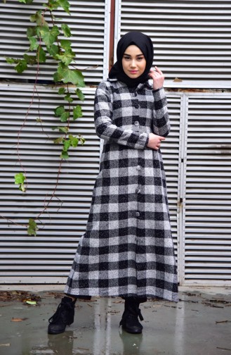 Plaid Patterned Coat 0251A-01 Black White 0251A-01