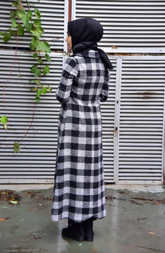 Plaid Patterned Coat 0251A-01 Black White 0251A-01