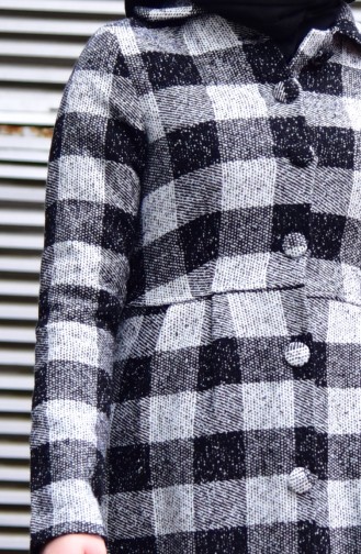 Plaid Patterned Coat 0251A-01 Black White 0251A-01