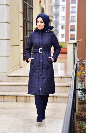 Furry Quilted Coat 0110-05 Navy BLue 0110-05