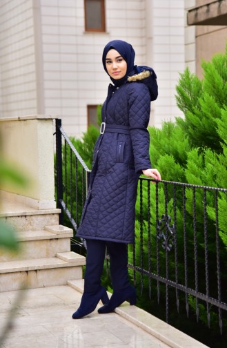 Furry Quilted Coat 0110-05 Navy BLue 0110-05
