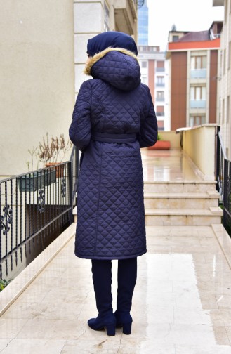 Furry Quilted Coat 0110-05 Navy BLue 0110-05