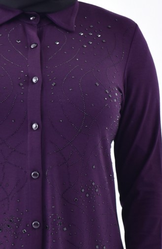 ميتيكس قميص بتصميم مُطبع بأحجار لامعة و أزرار 1011-01 لون أرجواني 1011-01