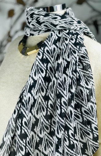 Patterned Cotton Linen Shawl 60452-01 Black White 60452-01