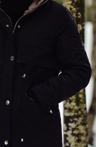 Manteau Matelassé a Fourrure 6003-02 Noir 6003-02