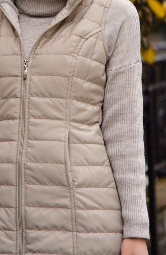 Zippered Quilted Long Vest 0254-05 Cream 0254-05
